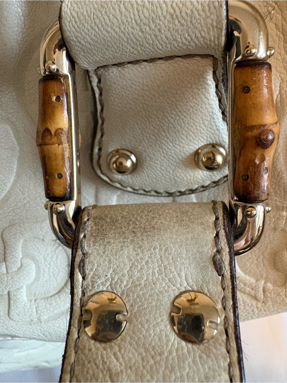 Gucci White Horsebit Embossed Leather Tote - as is condition - Picture 12 of 15